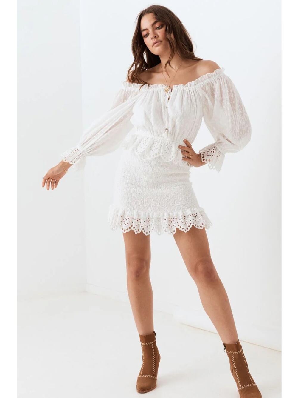 NWOT Spell & The Gypsy Coquette Girl Daisy Chain White Smocked Eyelet Dress XS